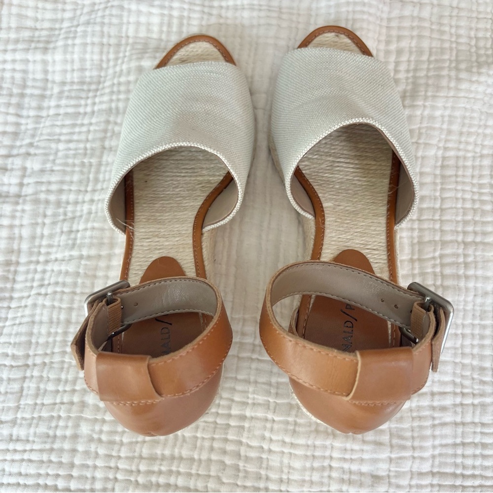 Donald J. Pliner Tan Leather and Cream Canvas Wedge Sandals - Picture 9 of 9
